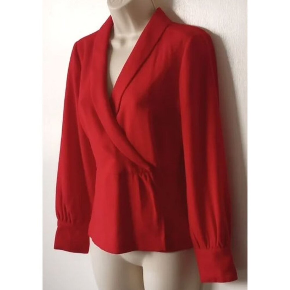 NWOT J Crew Faux Wrap Blouse 0 Red Long Sleeves  50off3 - Picture 2 of 7